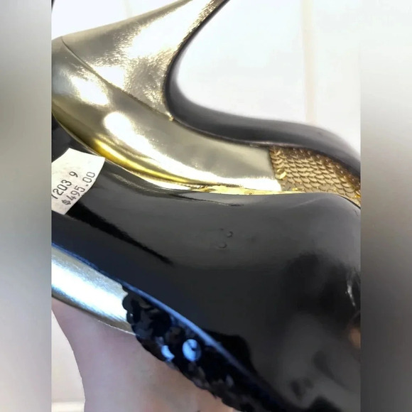 Marek by Gino Aldrovandi | Leather Black & Gold Sequin  Pumps | Size 39.5 - Picture 6 of 11